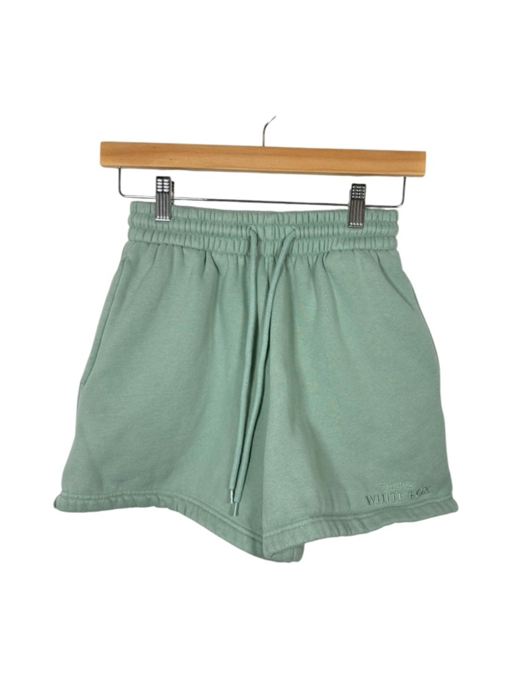 White Fox Sweat Shorts Sage Green Embroidered Logo Size XS Lounge